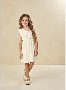 Vestido com Babado Frontal e Aplicação de Pérolas