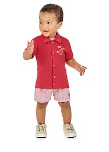 Conjunto Camisa em Meia Malha Penteada e Bermuda