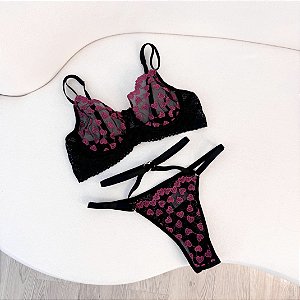 Conjunto Virgínia - Preto com coração pink