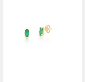 Brinco Dourado com Pedra Jade Verde