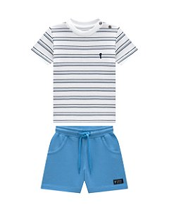 Conjunto Onda Marinha Infantil Camiseta Listrada e Bermuda - 1 ao 3