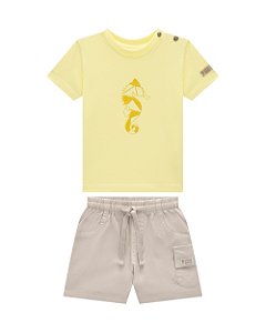 Conjunto Onda Marinha Camiseta Estampa Relevo e Bermuda Cargo - 1 ao 3