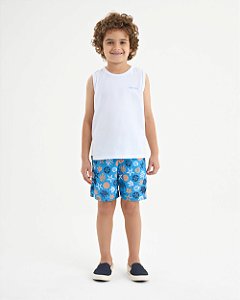 Conjunto Onda Marinha Regata Algodão e Bermuda D'água Estampada 1 ao 10