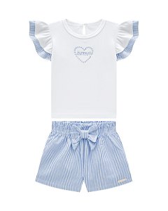 Conjunto Somnii Blusa Babado e Shorts Listrado Algodão 1 ao 3