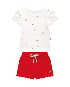 Conjunto Somnii Blusa Flores Malha e Shorts Moletom Infantil 1 ao 3