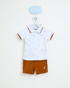 Conjunto Onda Marinha Infantil Polo e Bermuda Lisa - P ao 3