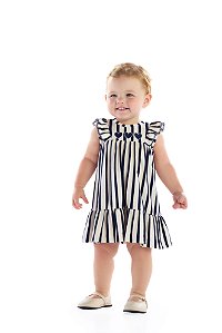 Vestido Kiki Listrado com Bordados de Coração P ao G