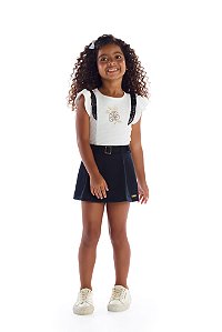 Conjunto Kiki Blusinha Babados Estampa Bordada e Shorts Saia 6 ao 12