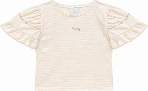 Blusinha Kiki Malha Trabalhada Babados Logo Metalizado 6 ao 12