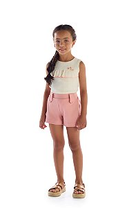 Conjunto Kiki Blusinha Babados Bordado com Shorts Liso 6 ao 12