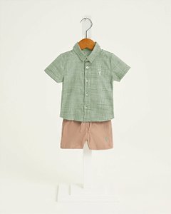 Conjunto Onda Marinha Camisa Linho Bordado e Bermuda 1 ao 3