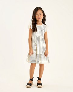 Vestido Somnii Malha Listrado com Babado em Lese e Bordado 4 ao 12