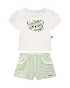 Conjunto Somnii Blusinha Urso e Shorts com Babado em Lese P ao G