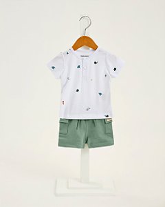 Conjunto Onda Marinha Camiseta Fundo do Mar com Bermuda Cargo P ao G