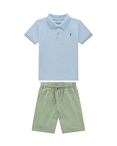 Conjunto Onda Marinha Polo em Piquet e Bermuda Sarja com Logo Bordado 4 ao 10