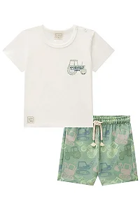 Conjunto Luc.boo Camiseta Trator e Bermuda Estampada – P ao 3