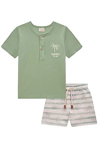 Conjunto Luc.boo Camiseta com Botões e Bermuda Estampada – P ao GG