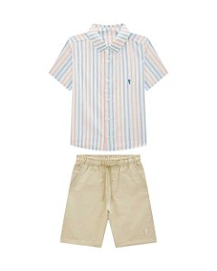 Conjunto Infantil Onda Marinha Camisa Listrada e Bermuda Cru – 4 ao 10