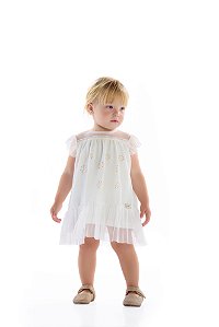 Vestido Infantil Kiki Tecido Trabalhado com Brilhos e Tule – P ao G