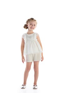 Conjunto Infantil Kiki Bata Off-White com Tule e Shorts Brilho – 1 ao 4