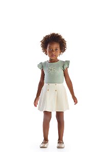 Conjunto Infantil Kiki Blusa Bordada e Saia Canelada – 1 ao 4