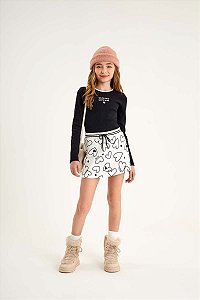 Conjunto Nina Go Blusa Canelada com Strass e Shorts Saia - 4 ao 16