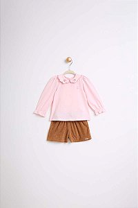 Conjunto Somnii Infantil Blusa Manga Longa com Gola Bordada e Shorts em Veludo Cotelê - P ao 3