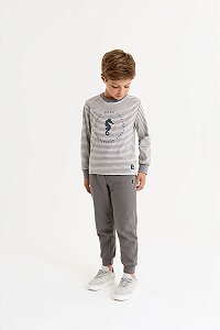 Camiseta Onda Marinha Listrada Manga Longa - 4 ao 10