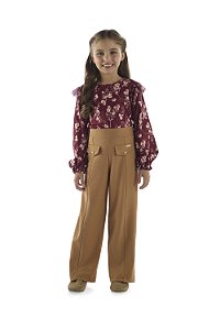 Conjunto Kiki Infantil Blusa Floral e Calça Wide Leg - 6 ao 12