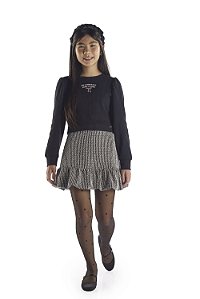 Conjunto Menina Anjo Saia Tweed Xadrez Balonê - 12 ao 18