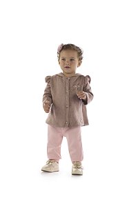 Conjunto Kiki Bebê Casaco Tricô e Calça Flanelada - P ao G
