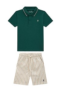 Conjunto Onda Marinha Polo Bermuda Linho Listrado 1 ao 10