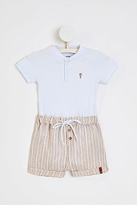 Conjunto Onda Marinha Body Suede Bermuda Listrada P ao GG