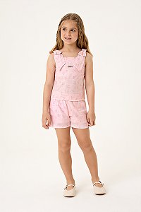 Conjunto Somnii Bata e Shorts Linho Floral Monocromático 4 ao 12