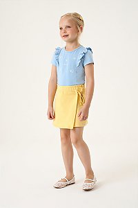 Conjunto Somnii Manga Curta Babado Bordado Shorts Saia 4 ao 12