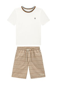 Conjunto Onda Marinha Camiseta Bordada Bermuda Listrada 10 ao 16