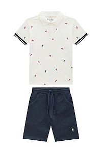 Conjunto Onda Marinha Gola Polo Bermuda Moletom Bordado 1 ao 10