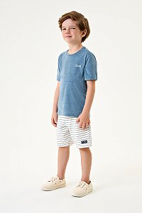 Conjunto Onda Marinha Camiseta Lisa Bermuda Listrada 4 ao 10