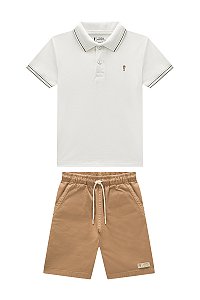 Conjunto Onda Marinha Camiseta Polo Piquet Bermuda Sarja 4 ao 10