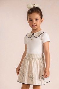 Conjunto Kiki Body Polo Linho Listrado Saia Laço 1 ao 4
