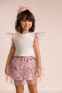 Conjunto Kiki Blusinha Manga Tule Saia Florida 1 ao 4