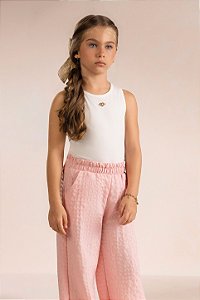 Conjunto Kiki Regata Coração Strass Calça Wide Leg 6 ao 12