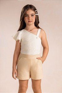 Conjunto Kiki Blusa Manga Assimétrica Pérolas Shorts Bolso 6-12
