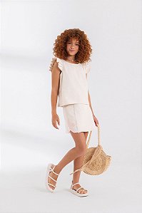 Conjunto Menina Anjo Blusa e Saia Linho Bordado 12-16