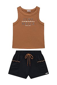 Conjunto Nina Go Regata Canelada Brilho Shorts Moletom 14 ao 18