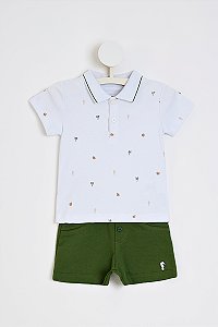 Conjunto Onda Marinha Polo Algodão Estampa Bermuda Moletom P ao GG