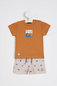 Conjunto Onda Marinha Camiseta Botão Bermuda D'água P ao GG