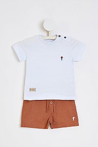 Conjunto Onda Marinha Camiseta Flamê Logo Bermuda Linho P ao 3