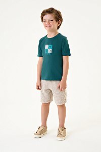 Conjunto Onda Marinha Camiseta Estampa Praiana Bermuda 4 ao 10
