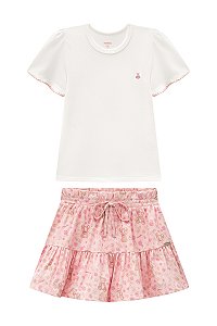 Conjunto Somnii Blusa Bordada Saia Linho 4 ao 10